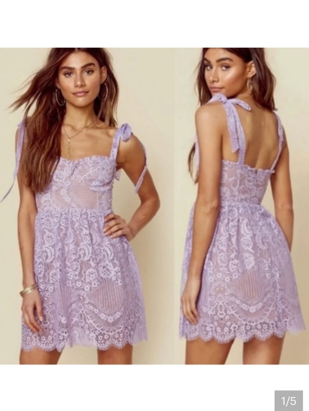 For Love & Lemons Valentina Lace Mini Dress Lavender XS - Picture 2 of 10